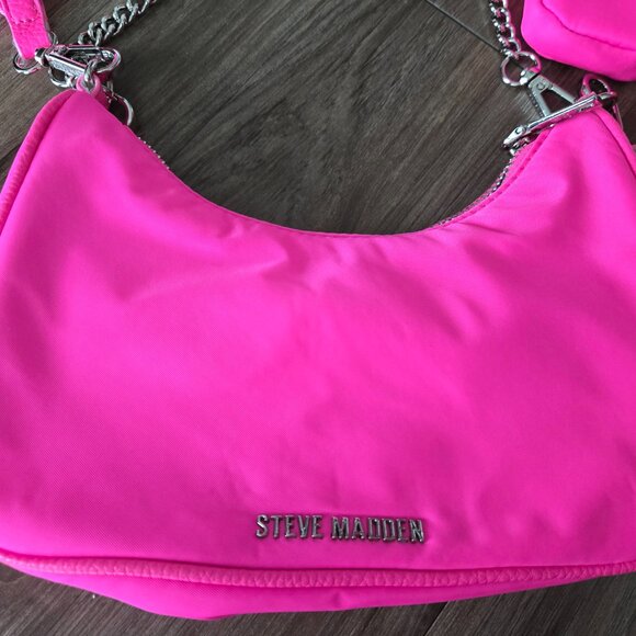 Steve Madden NEON Pink Shoulder Strap Handbag Chain Strap Pouch Attachable - Picture 9 of 9